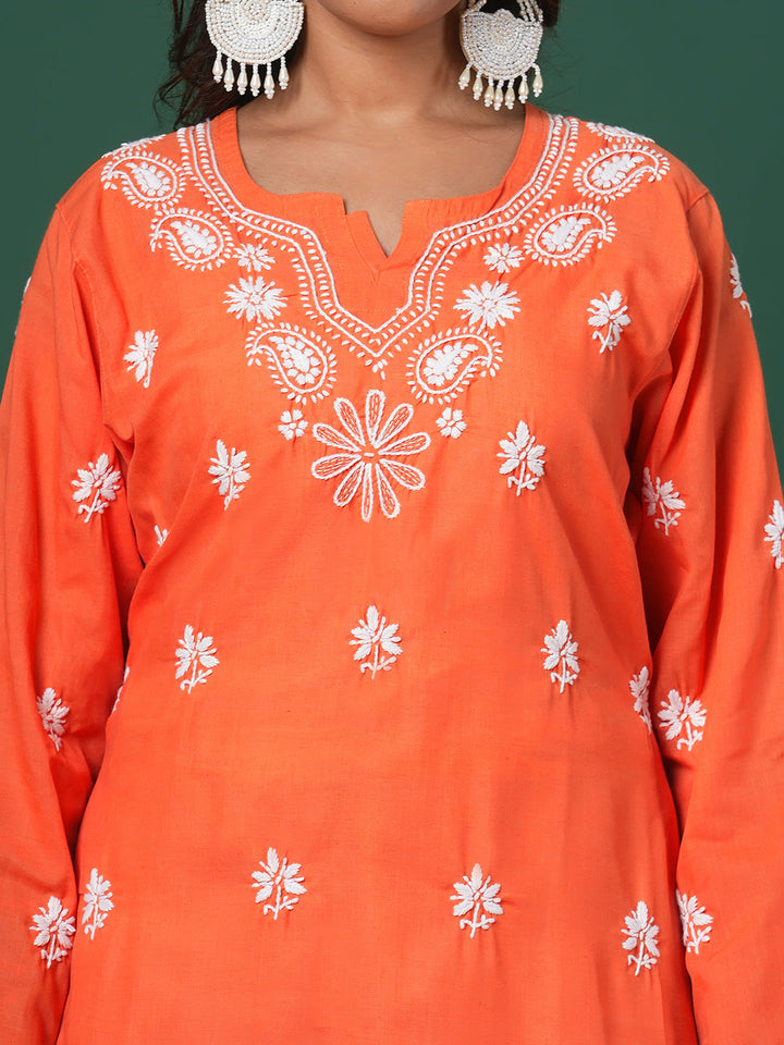 Rust & White Sustainable Cotton Chikankari Kurta