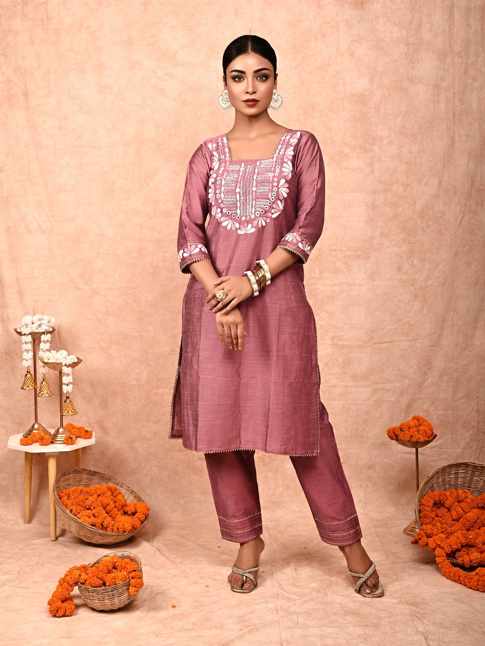 ZERESOUQ-Rustic-Rose-Soha-Cotton-Silk-Kurta-Set-(Set-Of-2)