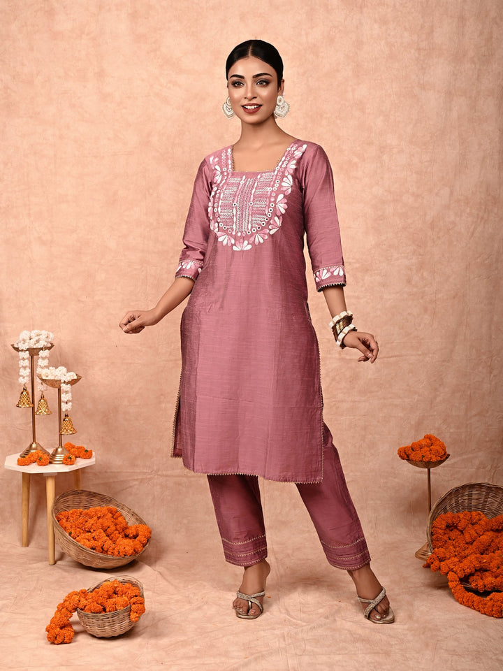 ZERESOUQ-Rustic-Rose-Soha-Cotton-Silk-Kurta-Set-(Set-Of-2)