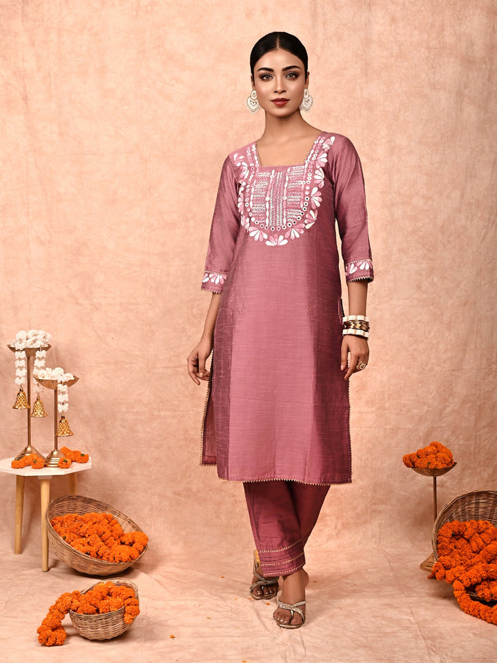 ZERESOUQ-Rustic-Rose-Soha-Cotton-Silk-Kurta-Set-(Set-Of-2)