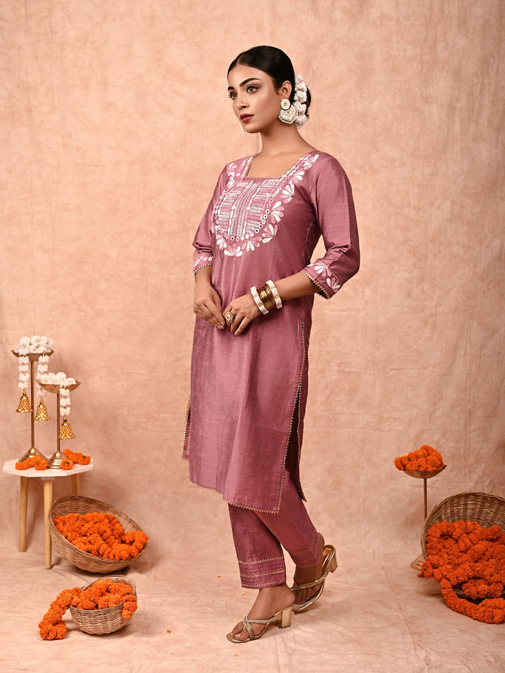 ZERESOUQ-Rustic-Rose-Soha-Cotton-Silk-Kurta-Set-(Set-Of-2)