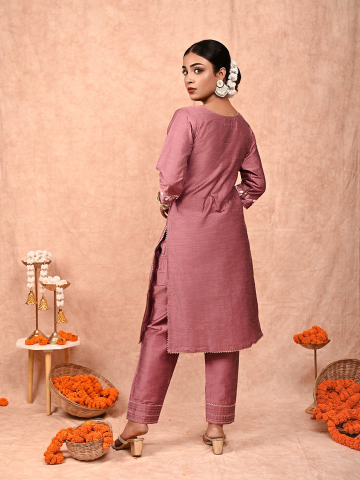 ZERESOUQ-Rustic-Rose-Soha-Cotton-Silk-Kurta-Set-(Set-Of-2)