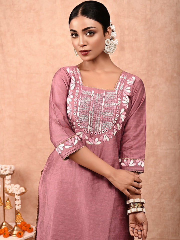 ZERESOUQ-Rustic-Rose-Soha-Cotton-Silk-Kurta-Set-(Set-Of-2)