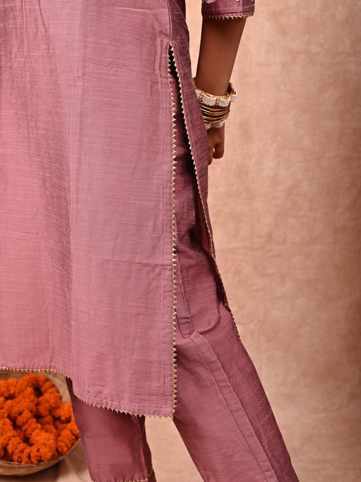 ZERESOUQ-Rustic-Rose-Soha-Cotton-Silk-Kurta-Set-(Set-Of-2)