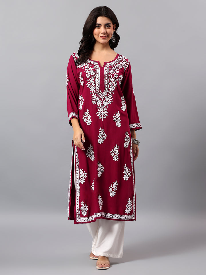 Purple Rayon Lucknowi Chikankari Kurta