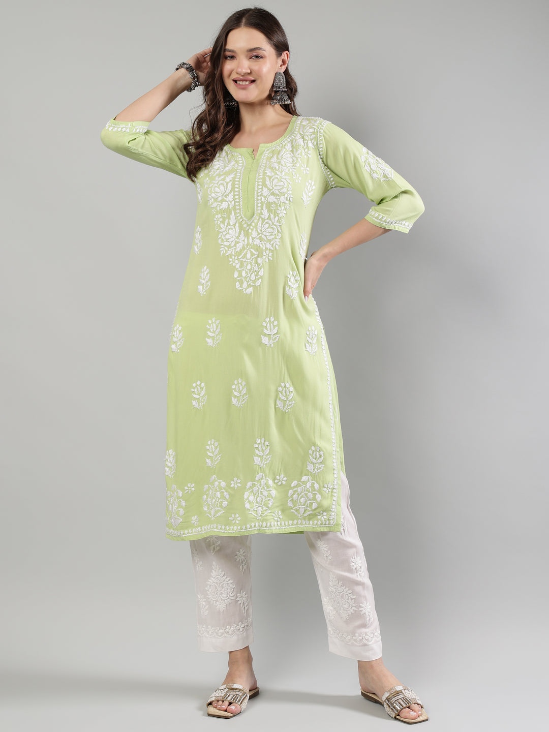 Green-Rayon-Embroidered-Kurta