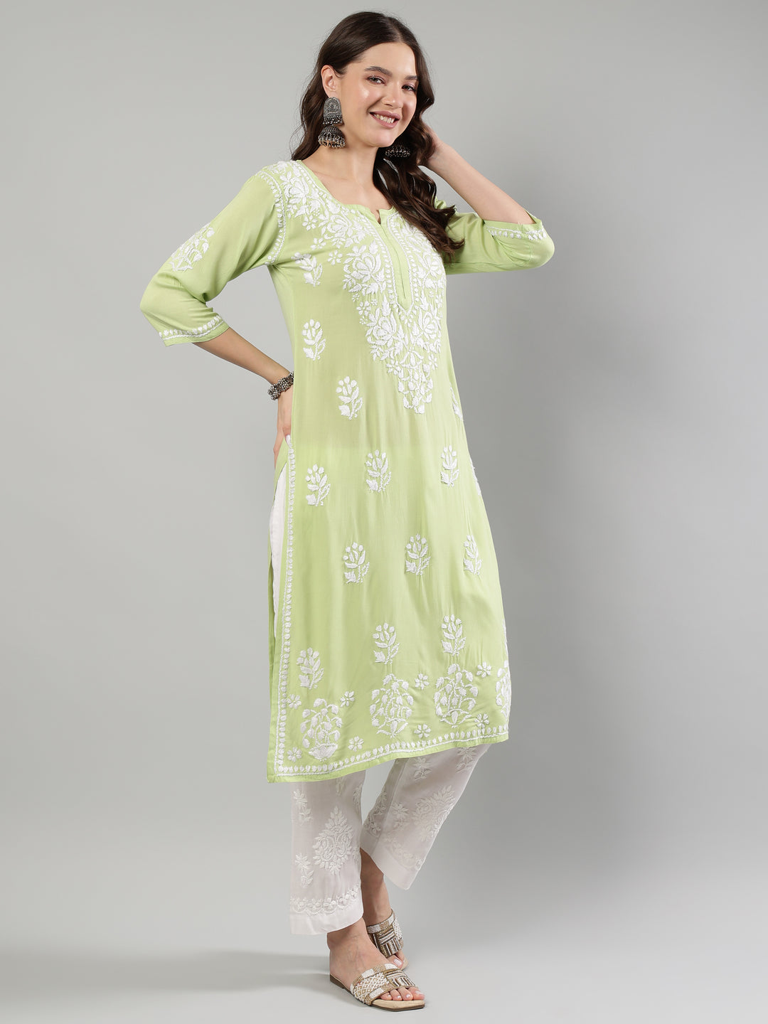 Green-Rayon-Embroidered-Kurta