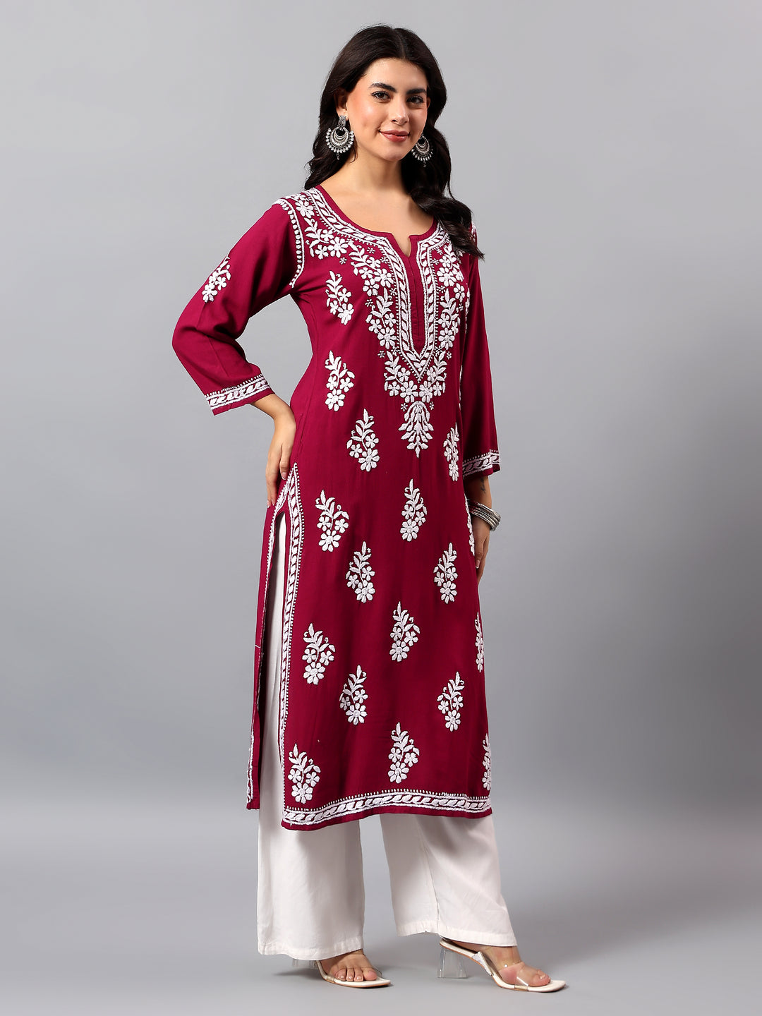 Purple Rayon Lucknowi Chikankari Kurta