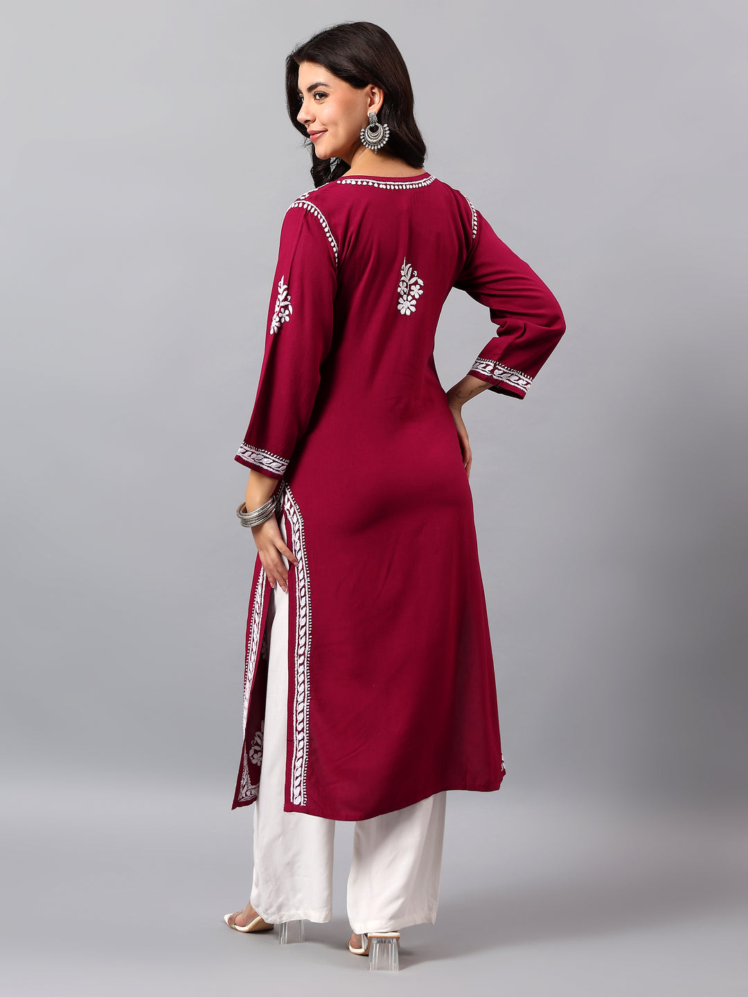 Purple Rayon Lucknowi Chikankari Kurta