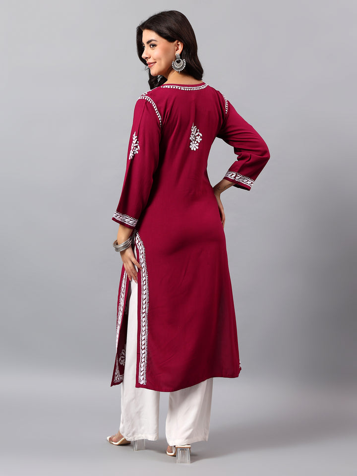 Purple Rayon Lucknowi Chikankari Kurta