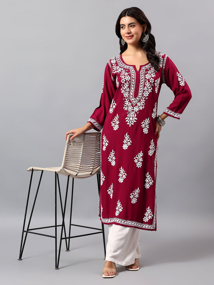 Purple Rayon Lucknowi Chikankari Kurta