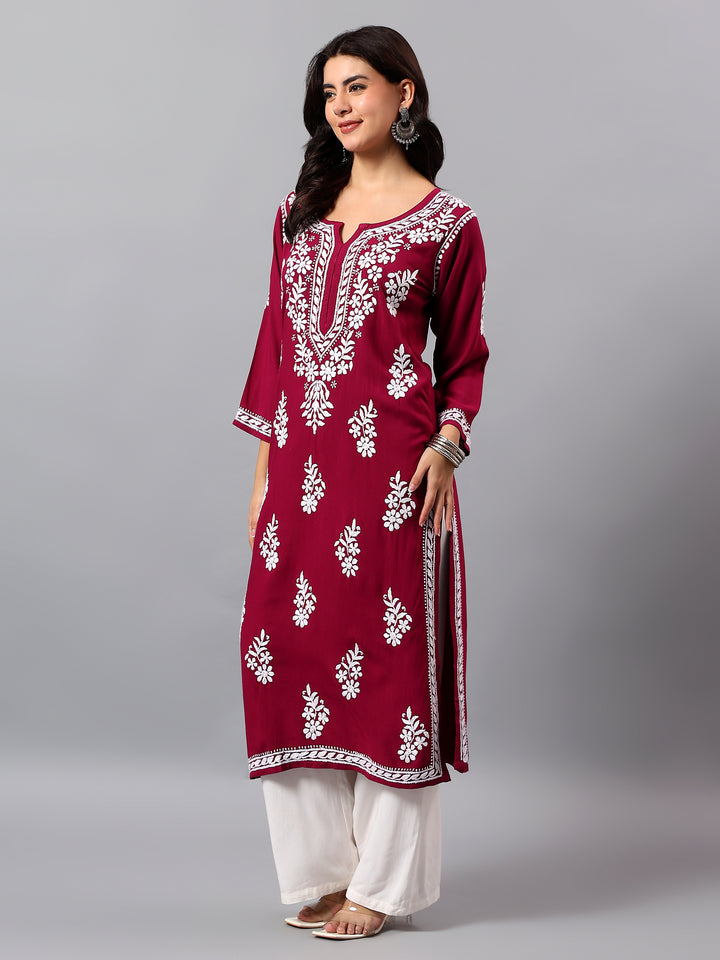 Purple Rayon Lucknowi Chikankari Kurta