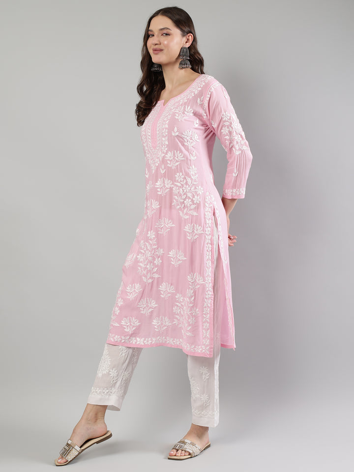 Pink-Modal-Hand-Embroidered-Chikankari-Kurta