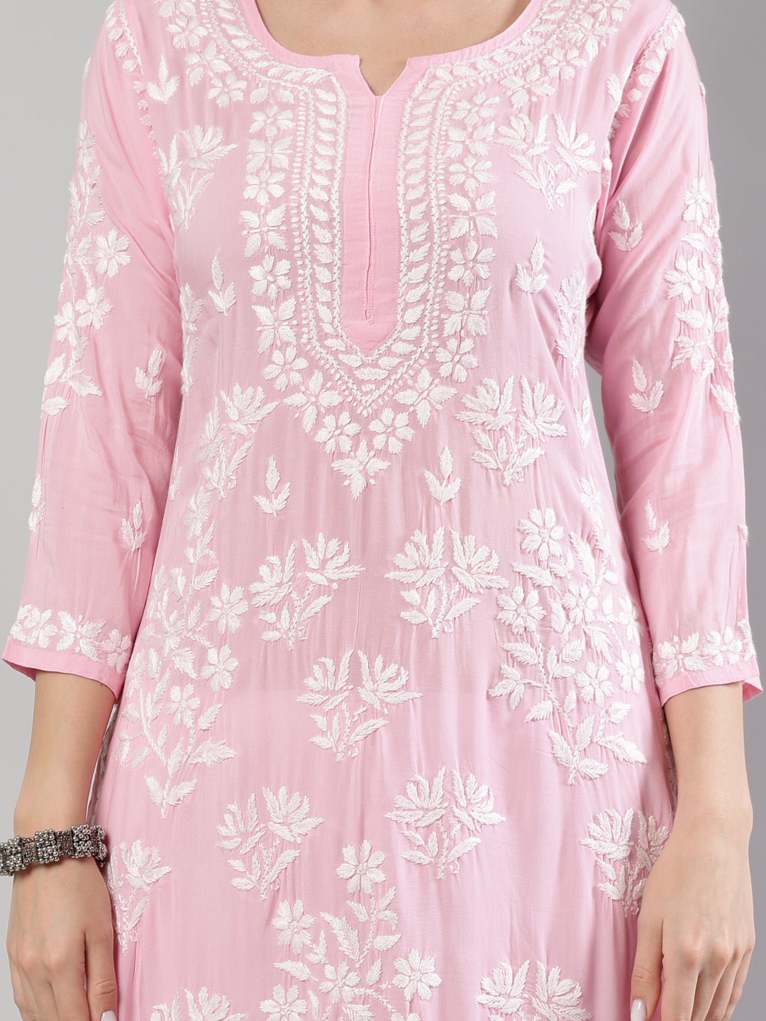 Pink-Modal-Hand-Embroidered-Chikankari-Kurta