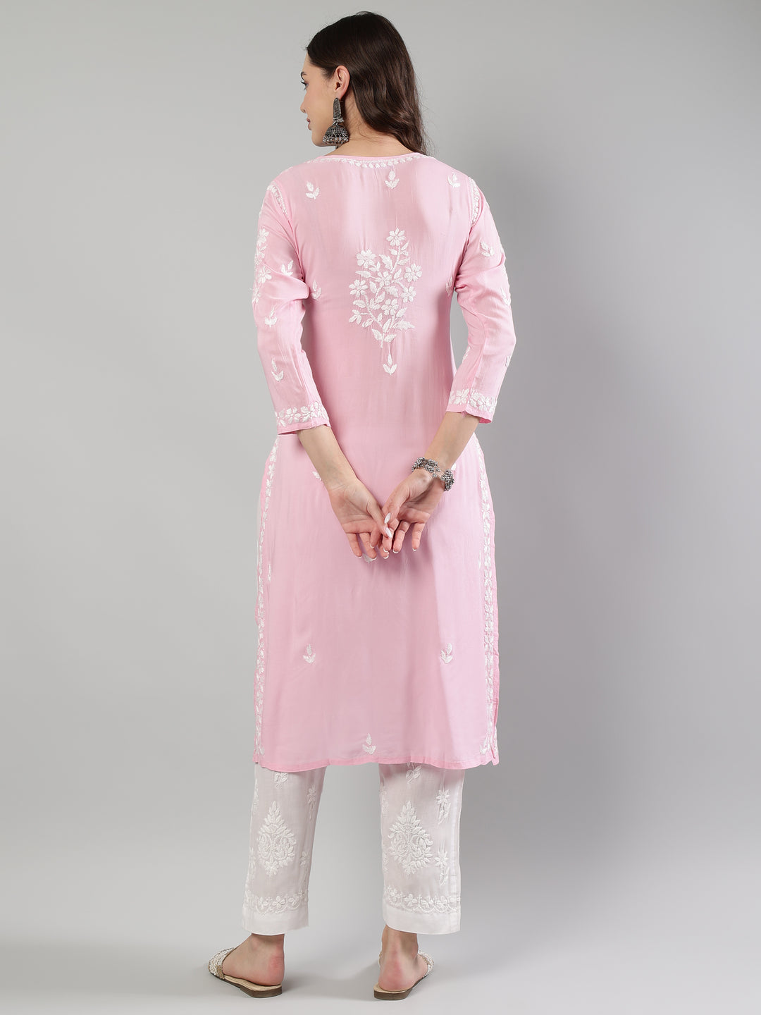 Pink-Modal-Hand-Embroidered-Chikankari-Kurta