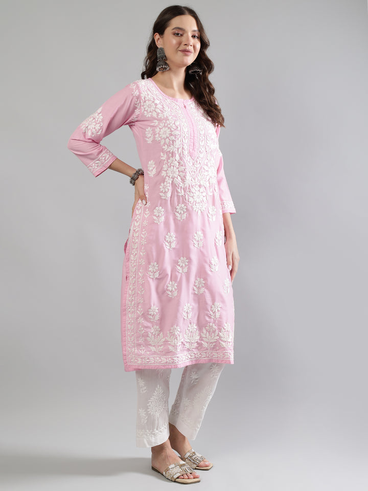 Pink-Muslin-Hand-Embroidered-Chikankari-Kurta