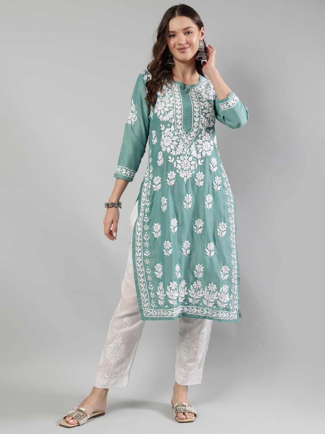 Green-Muslin-Hand-Embroidered-Kurta
