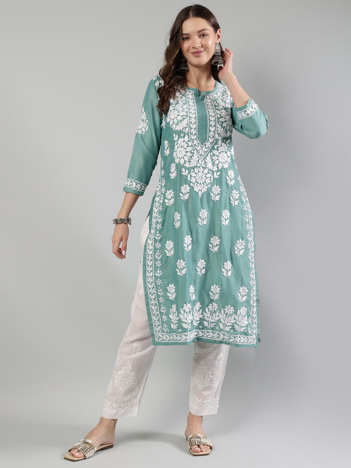 Green-Muslin-Hand-Embroidered-Kurta