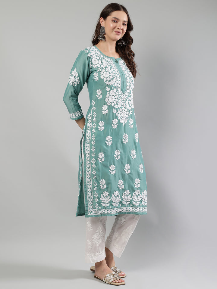 Green-Muslin-Hand-Embroidered-Kurta