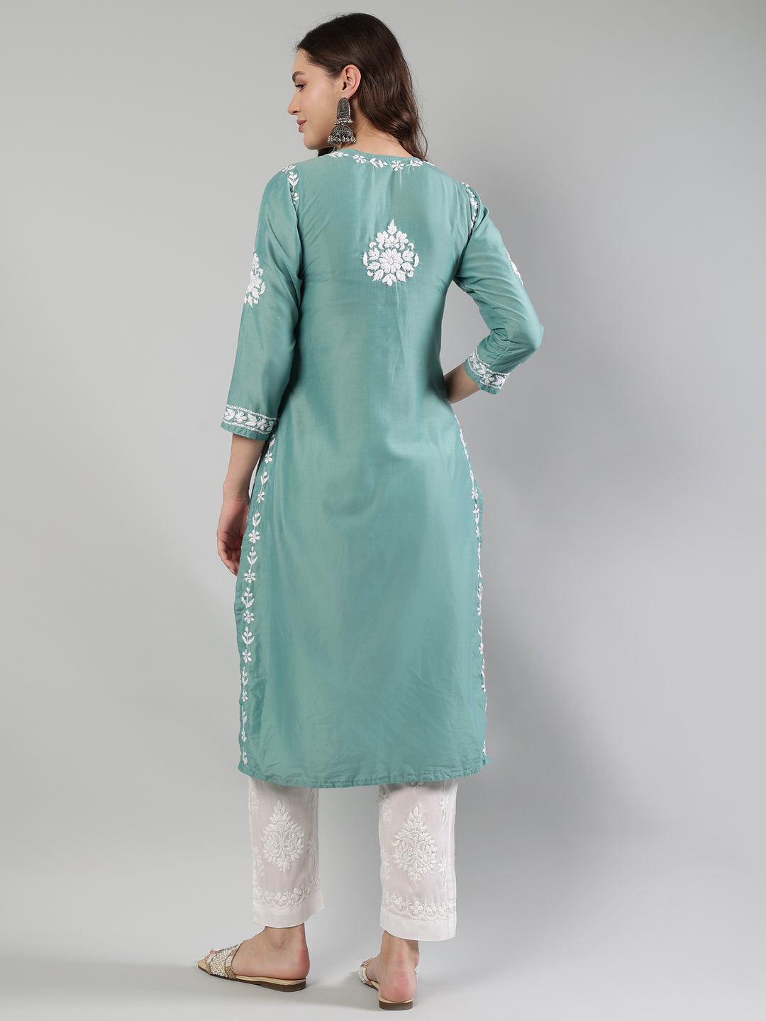 Green-Muslin-Hand-Embroidered-Kurta