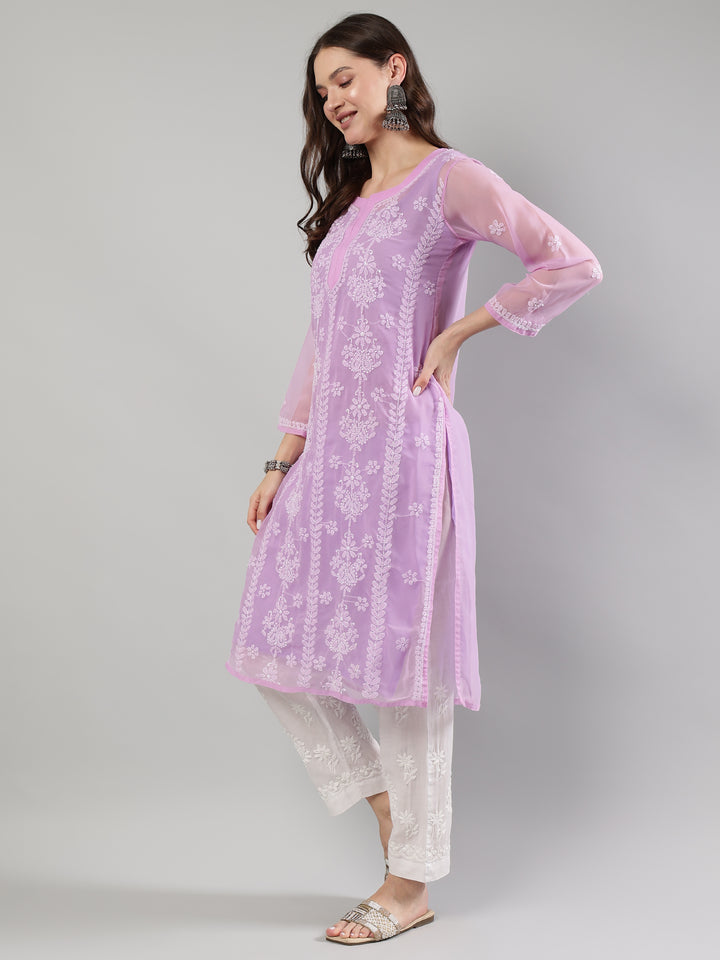 Mauve-Georgette-Lucknowi-Chikankari-Kurta-With-Slip