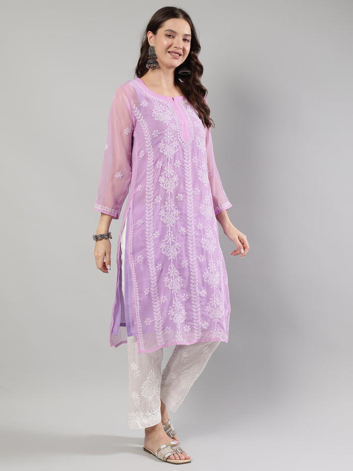 Mauve-Georgette-Lucknowi-Chikankari-Kurta-With-Slip