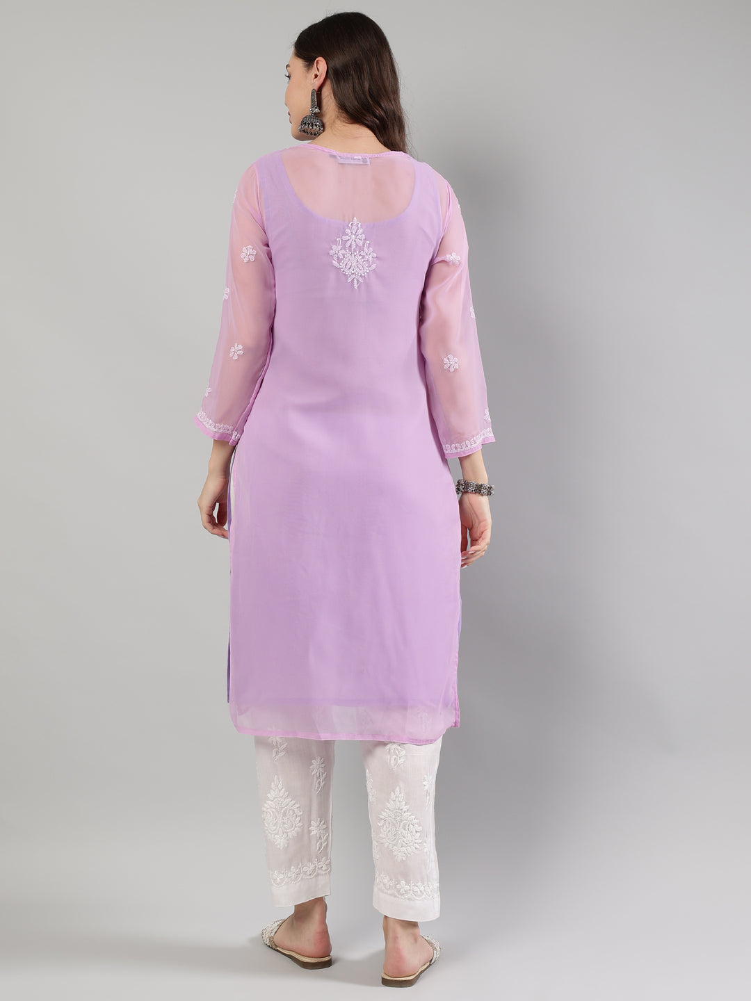 Mauve-Georgette-Lucknowi-Chikankari-Kurta-With-Slip