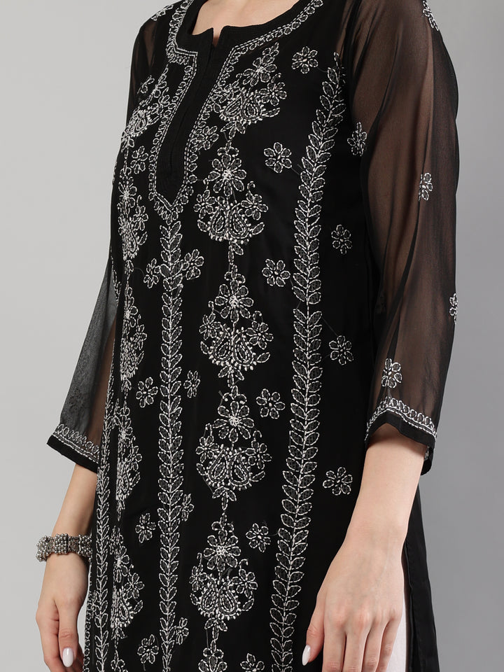 Black-Georgette-Lucknowi-Chikankari-Kurta-With-Slip