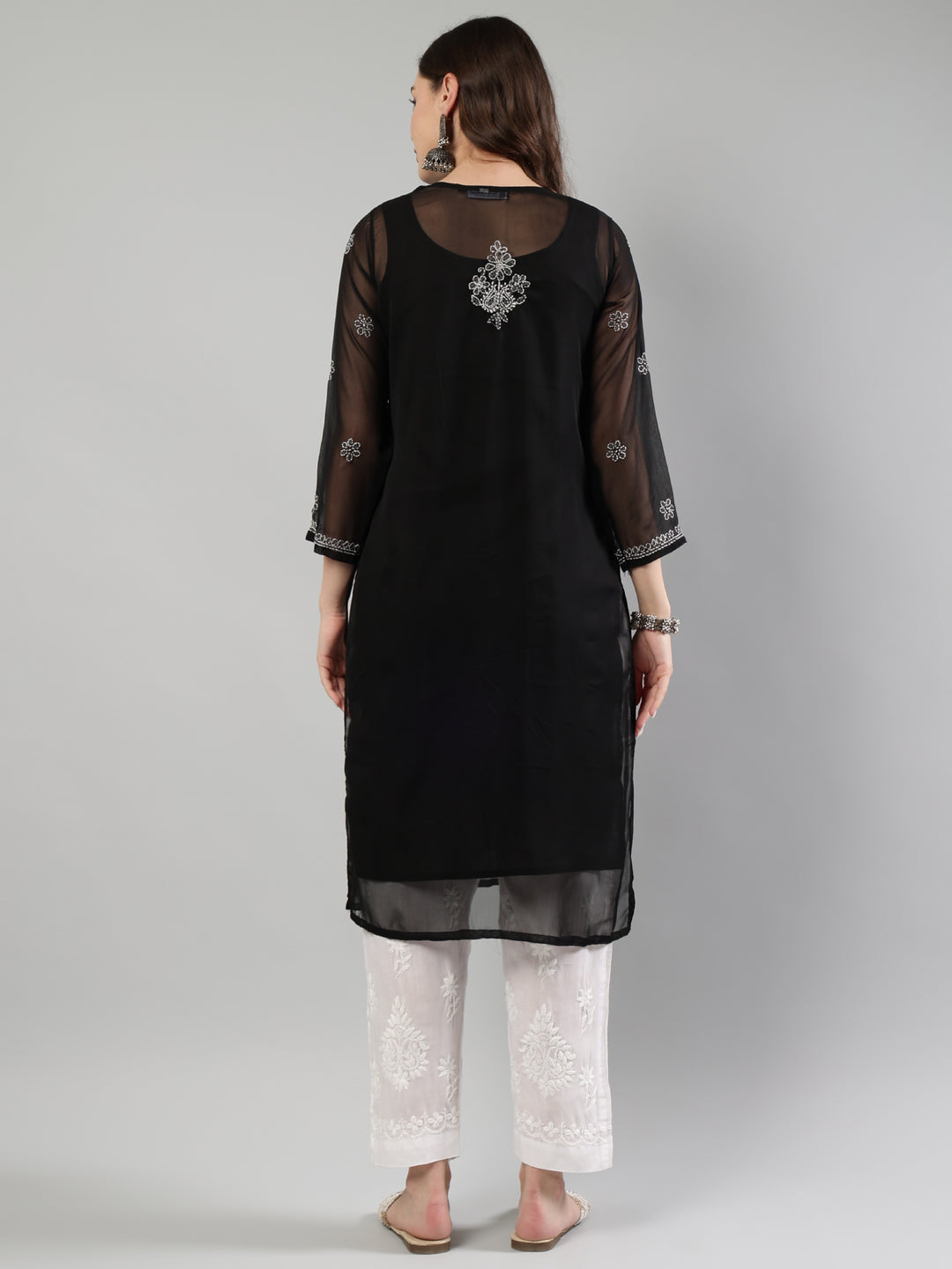 Black-Georgette-Lucknowi-Chikankari-Kurta-With-Slip