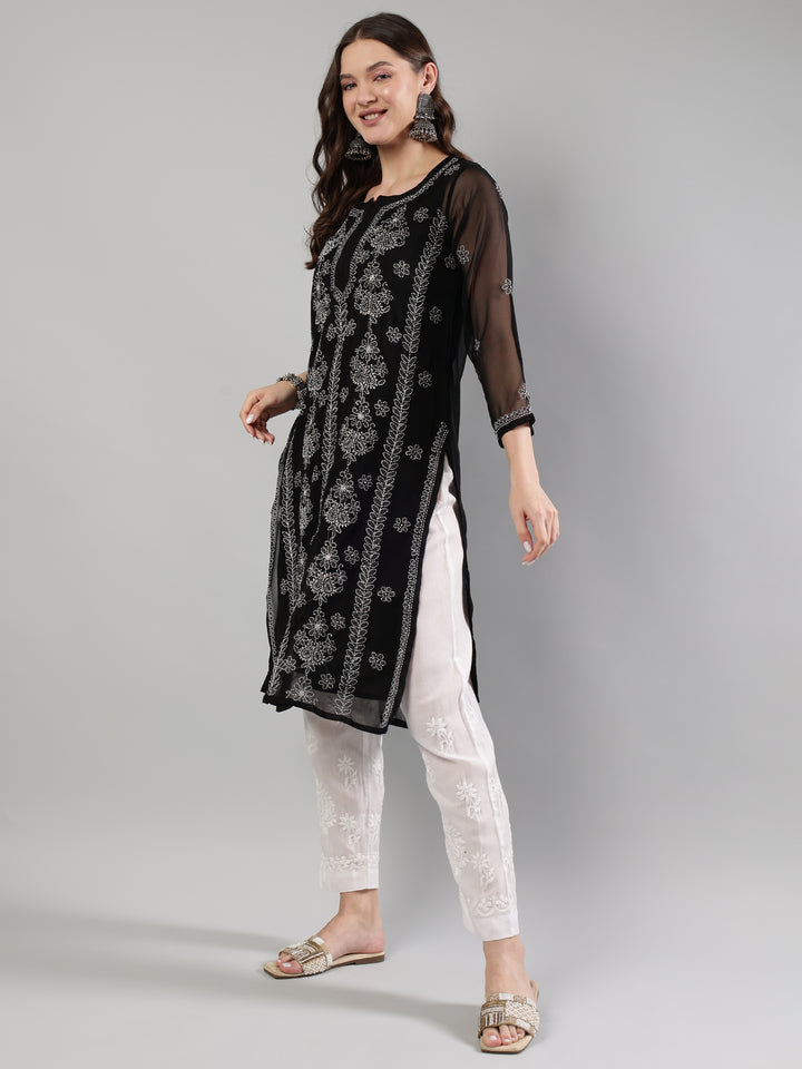 Black-Georgette-Lucknowi-Chikankari-Kurta-With-Slip