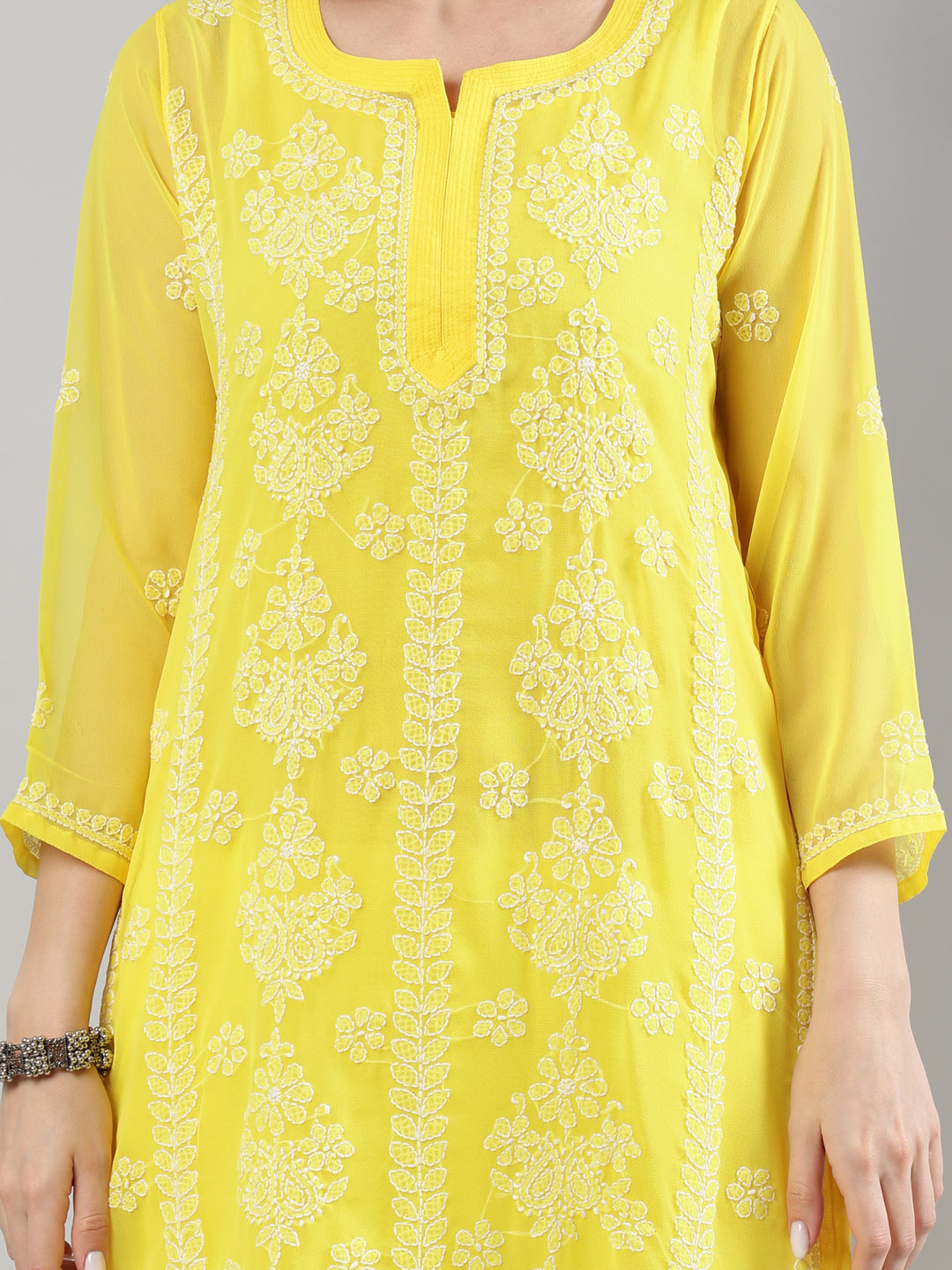 Yellow-Georgette-Lucknowi-Chikankari-Kurta-With-Slip
