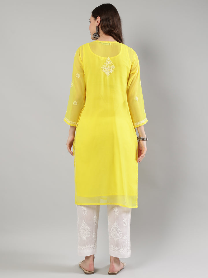 Yellow-Georgette-Lucknowi-Chikankari-Kurta-With-Slip