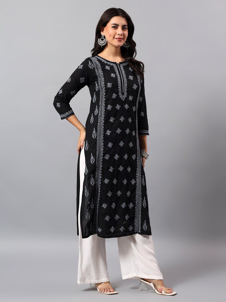 Black& Grey Cotton Lucknowi Chikankari Kurta