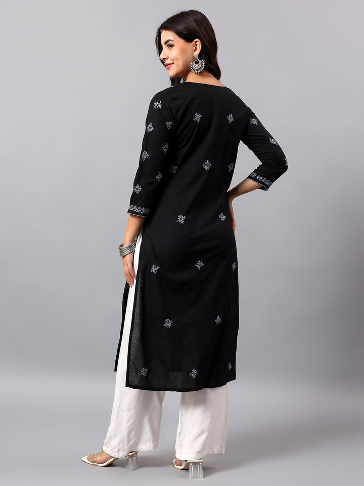 Black& Grey Cotton Lucknowi Chikankari Kurta