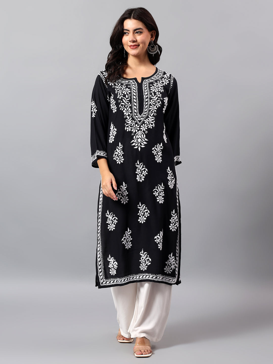 Black Rayon Lucknowi Chikankari Kurta