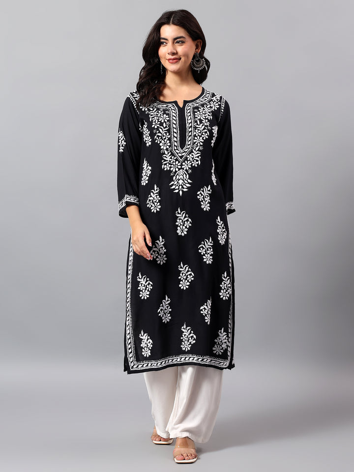 Black Rayon Lucknowi Chikankari Kurta