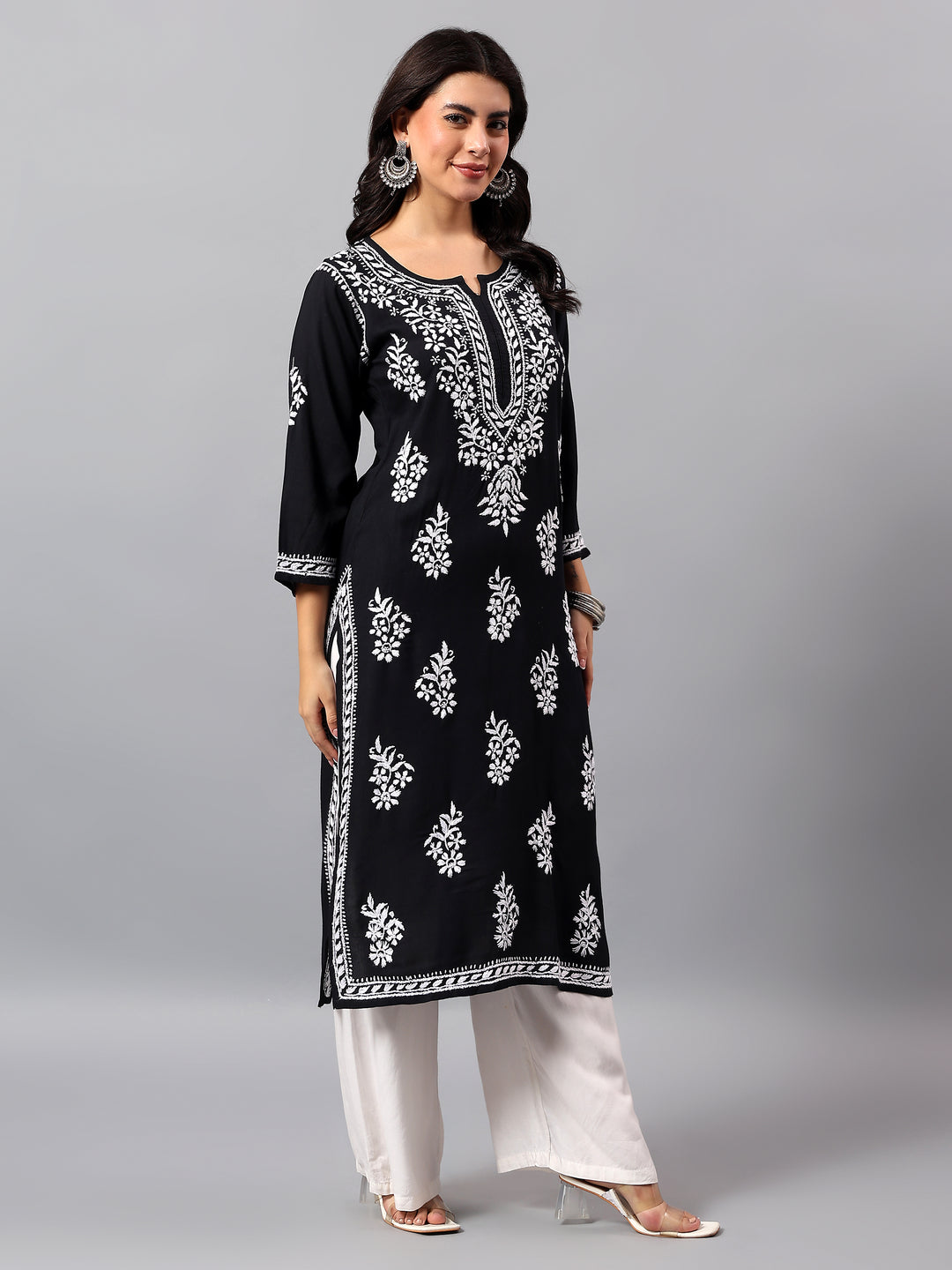 Black Rayon Lucknowi Chikankari Kurta