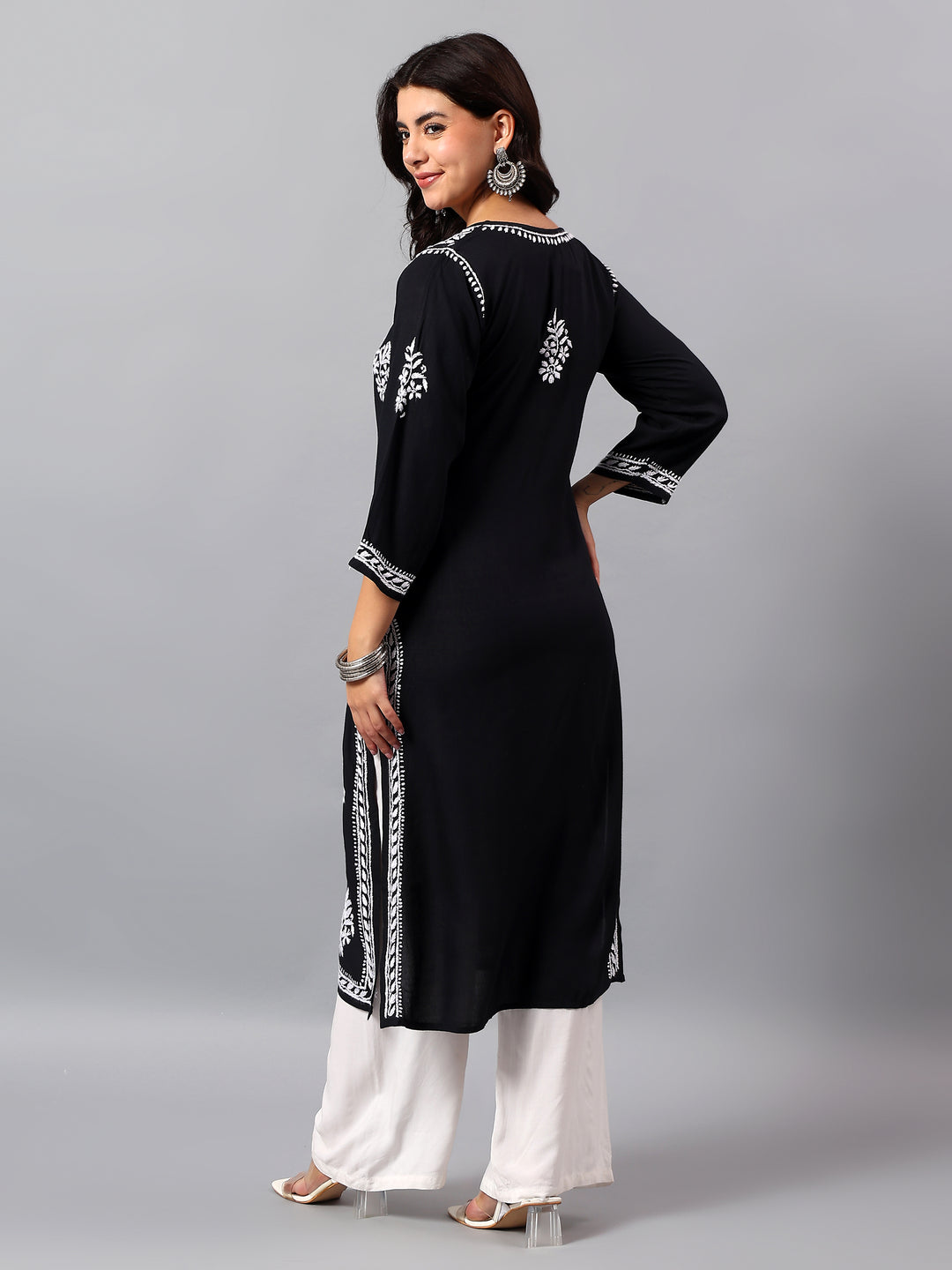 Black Rayon Lucknowi Chikankari Kurta