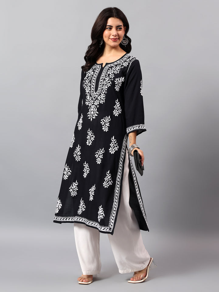 Black Rayon Lucknowi Chikankari Kurta