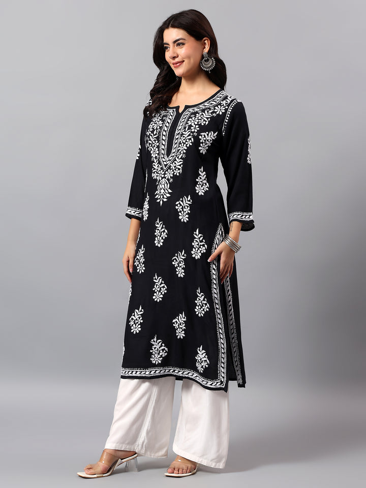 Black Rayon Lucknowi Chikankari Kurta