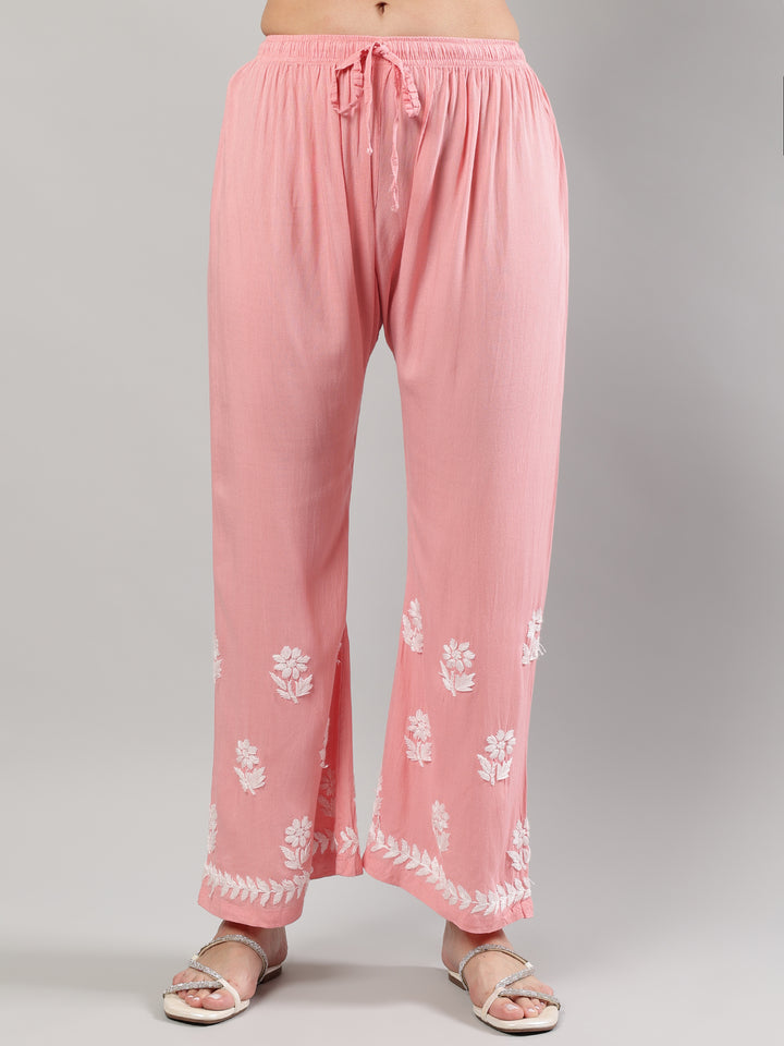 Peach-Rayon-Embroidered-Lucknowi-Chikankari-Kurta-Set