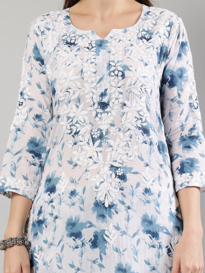 White-Cotton-Embroidered-Lucknowi-Chikankari-Kurta-Set