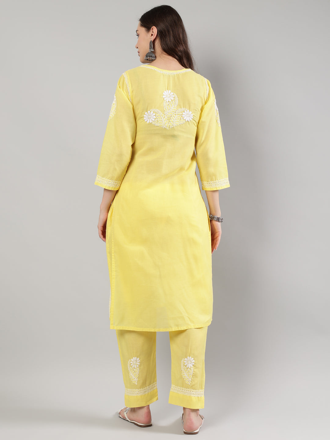 Yellow-Cotton-Embroidered-Lucknowi-Chikankari-Kurta-Set