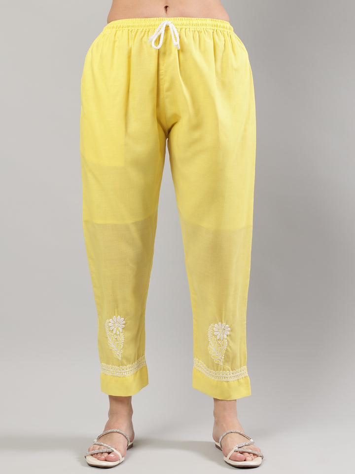 Yellow-Cotton-Embroidered-Lucknowi-Chikankari-Kurta-Set