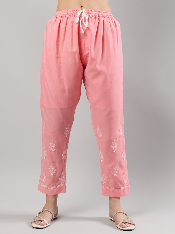 Peach-Cotton-Embroidered-Lucknowi-Chikankari-Kurta-Set