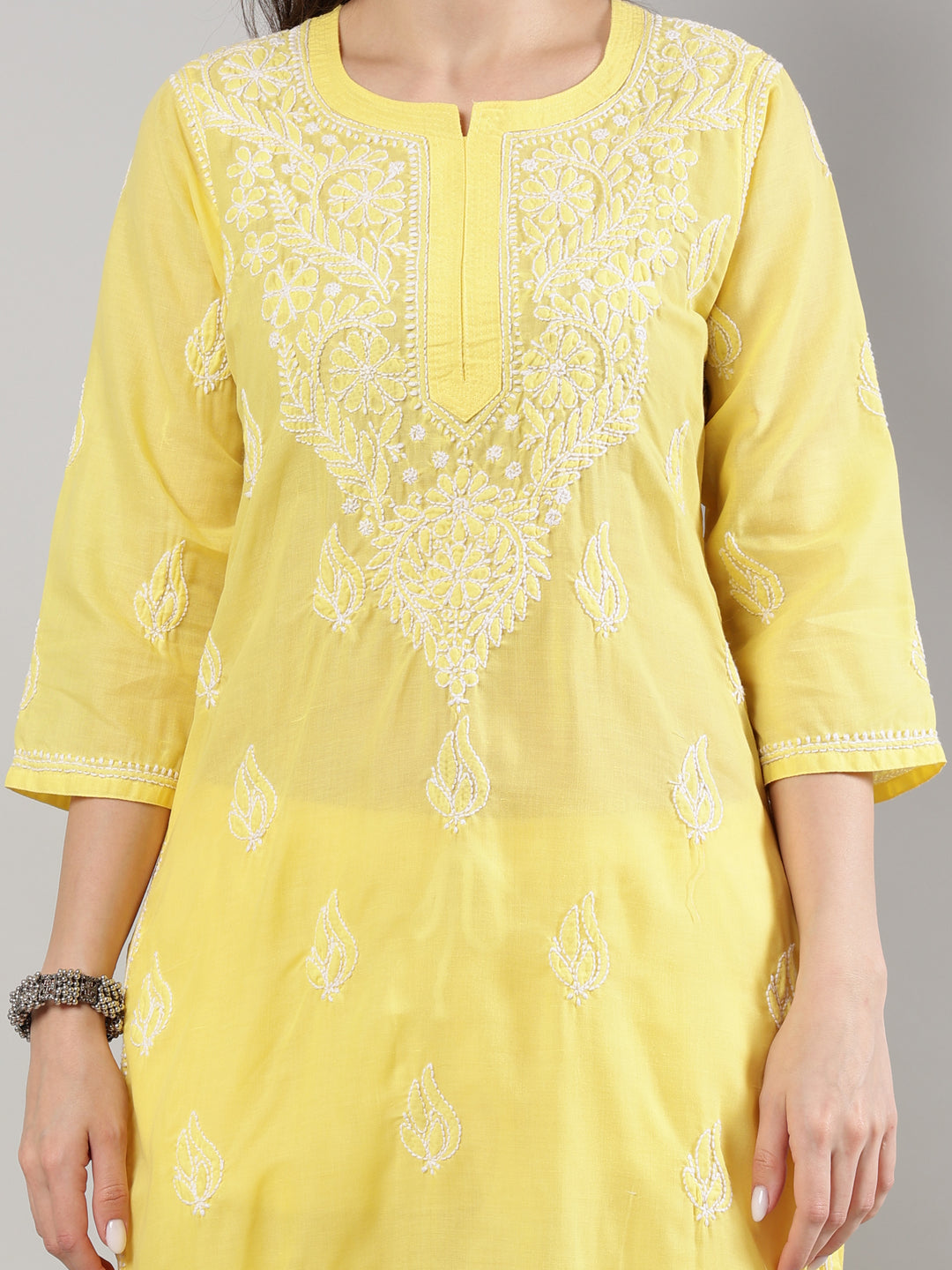 Yellow-Cotton-Embroidered-Chikankari-Kurta-Set