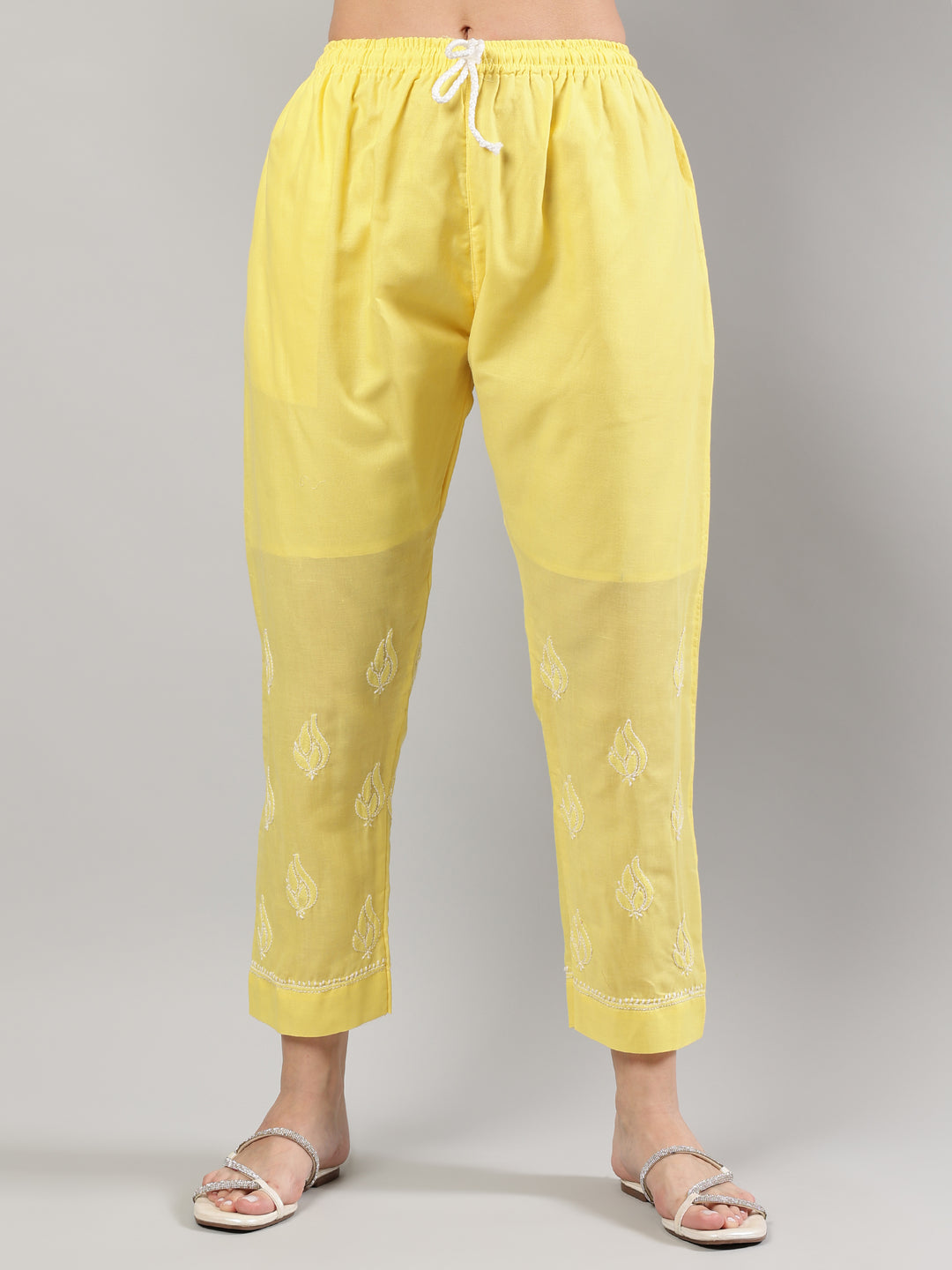 Yellow-Cotton-Embroidered-Chikankari-Kurta-Set