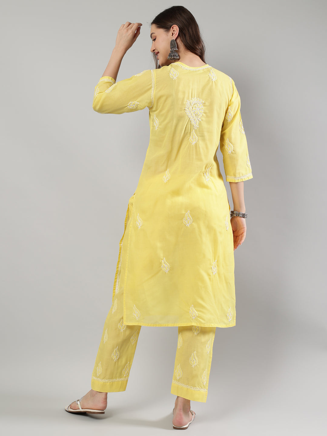 Yellow-Cotton-Embroidered-Chikankari-Kurta-Set