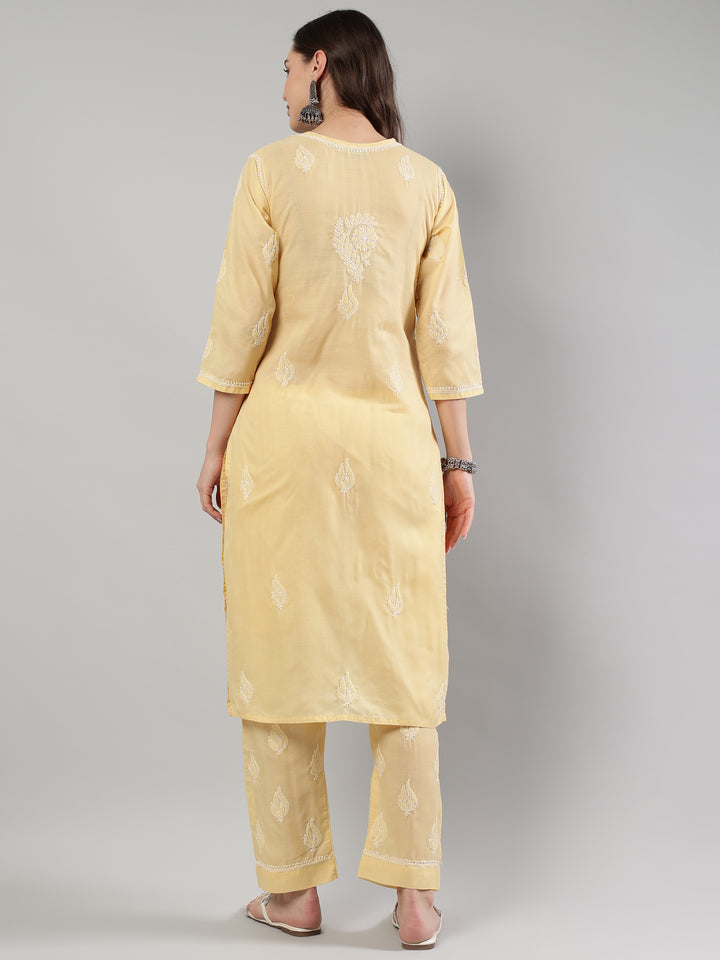 Beige-Cotton-Embroidered-Lucknowi-Chikankari-Kurta-Set