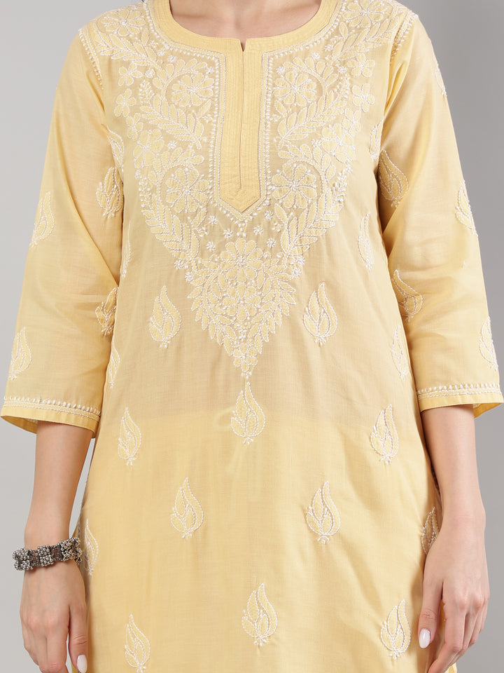 Beige-Cotton-Embroidered-Lucknowi-Chikankari-Kurta-Set